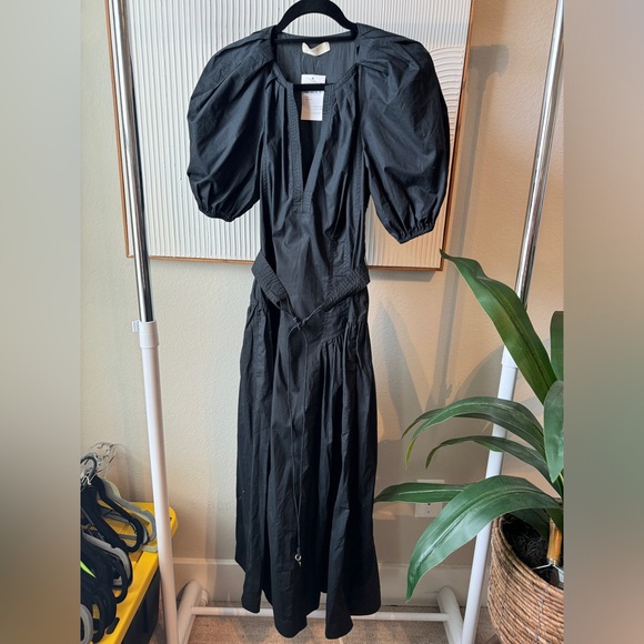 Ulla Johnson Carina cotton Noir Midi puff sleeve dress - Picture 2 of 12